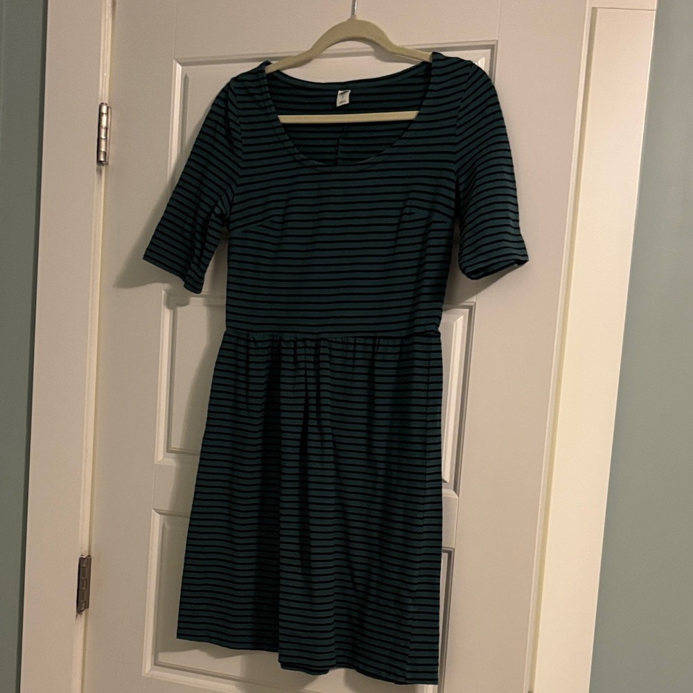 Old Navy Black and Green Striped Midi Dress